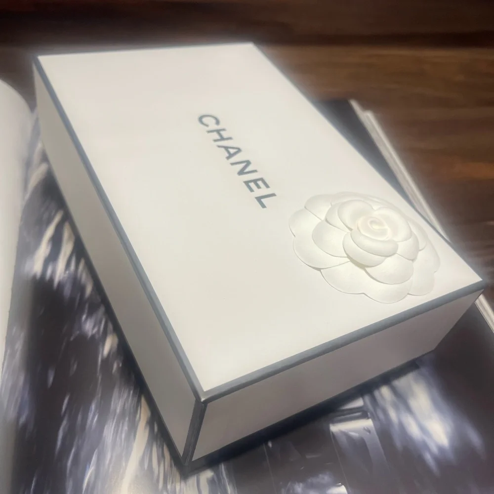 CHANEL White & Black Box with Camellia Accent